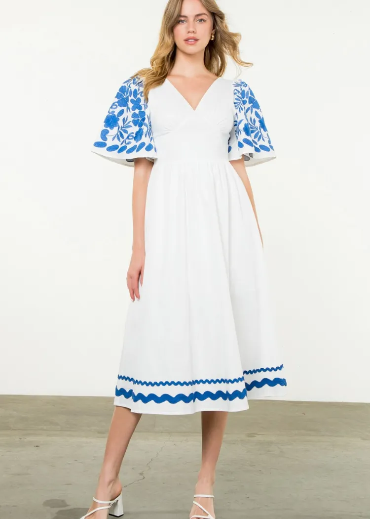 THML MiMi Embroidered Midi Dress- WH