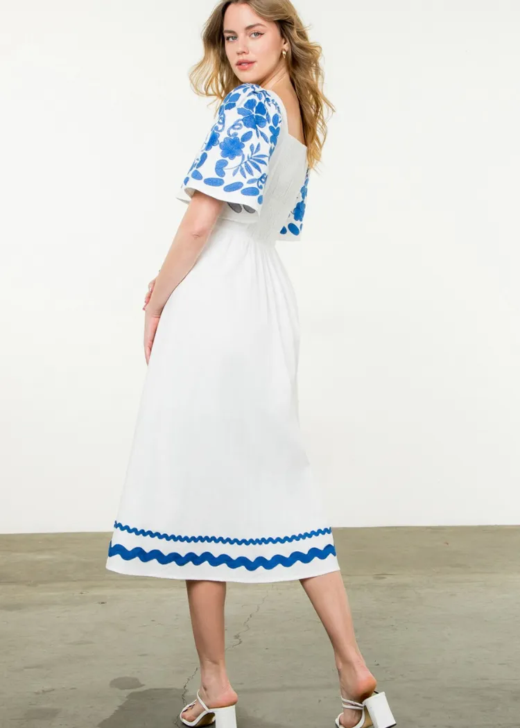 THML MiMi Embroidered Midi Dress- WH