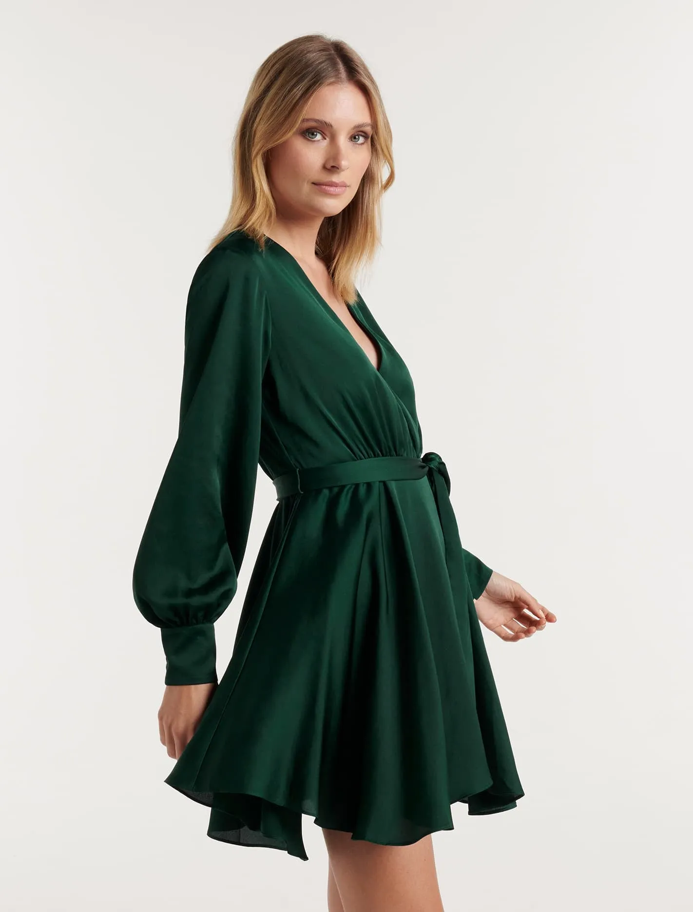 Tiffany Asymm Hem Wrap Mini Dress