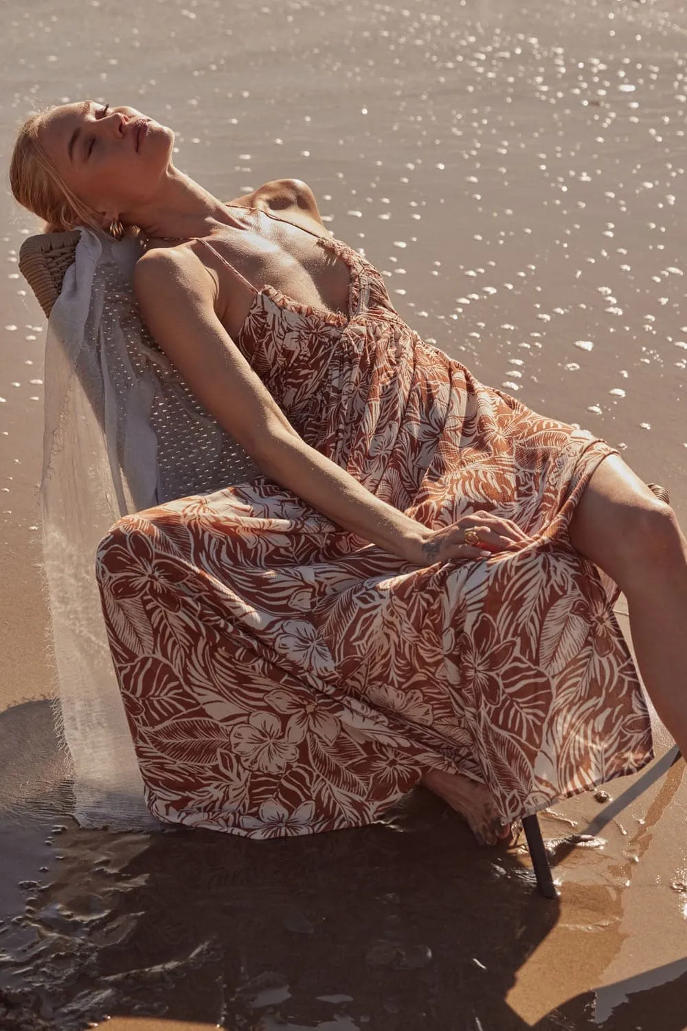 Tropical Paradise Floral Print Halter Neck Maxi Dress