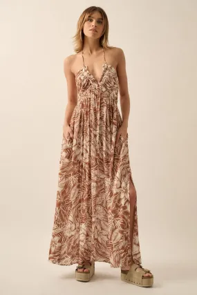 Tropical Paradise Floral Print Halter Neck Maxi Dress