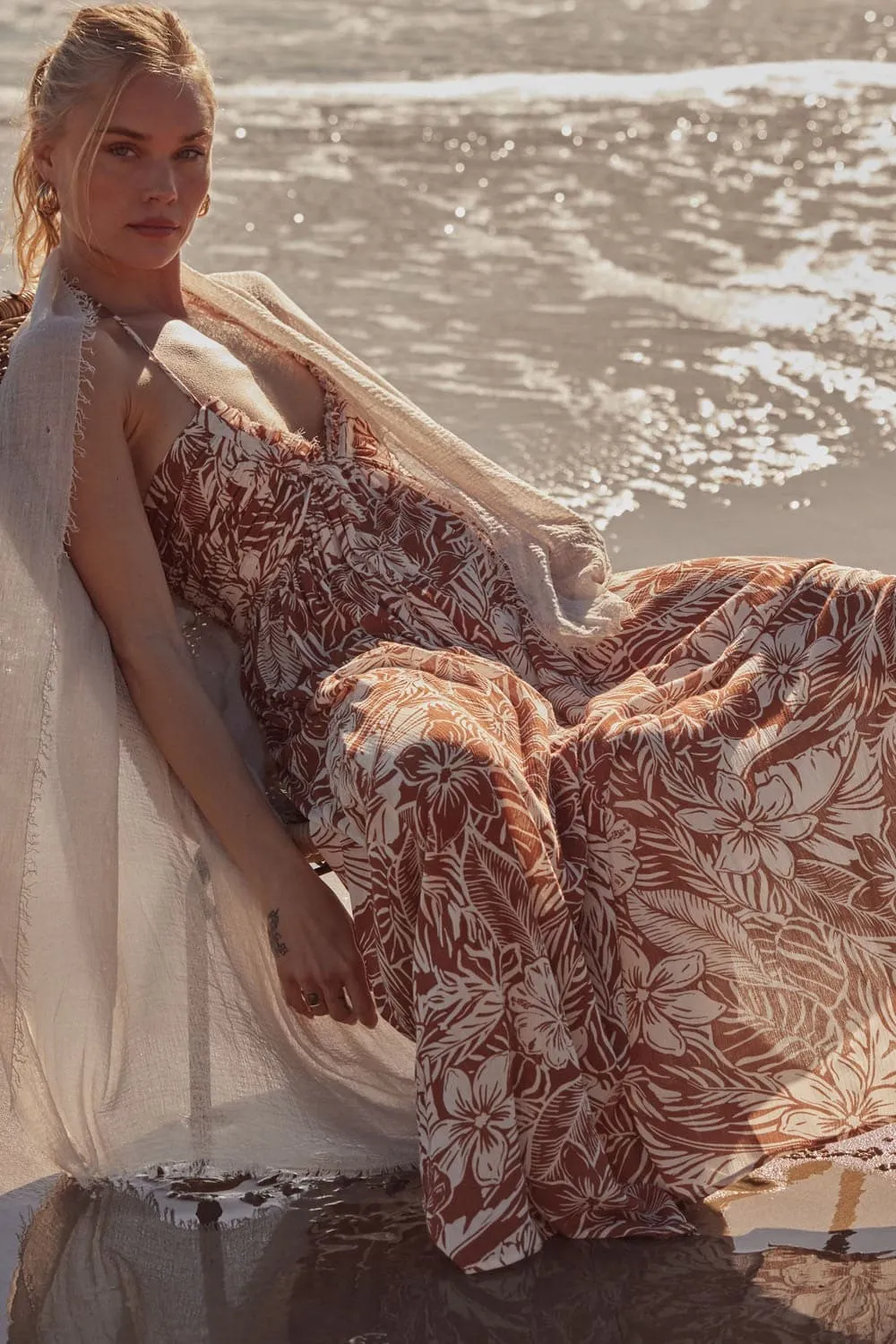 Tropical Paradise Floral Print Halter Neck Maxi Dress