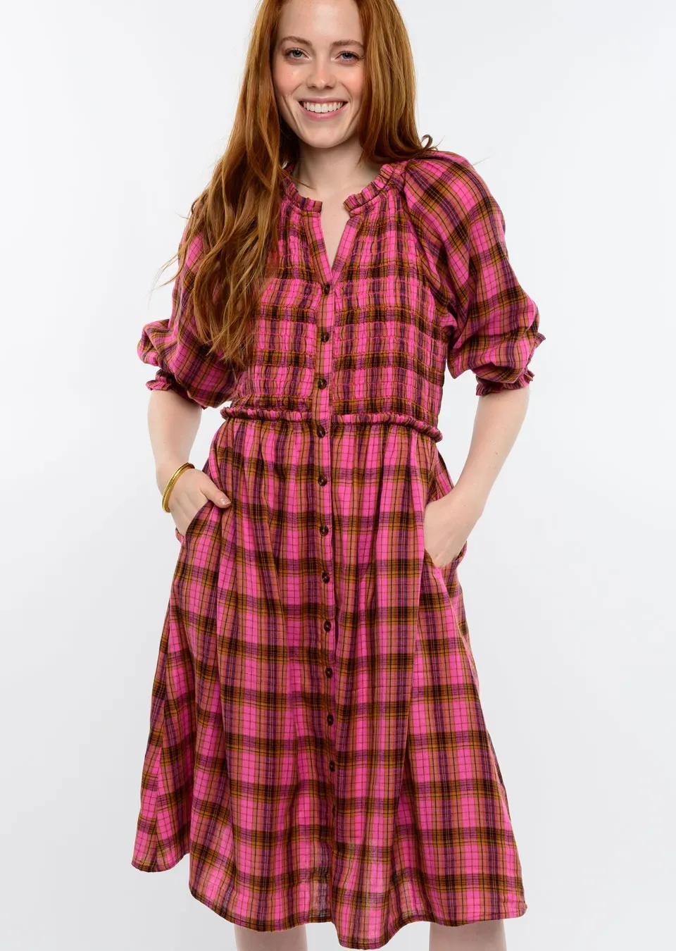 Uncle Frank Gauze Plaid Smocked Dress