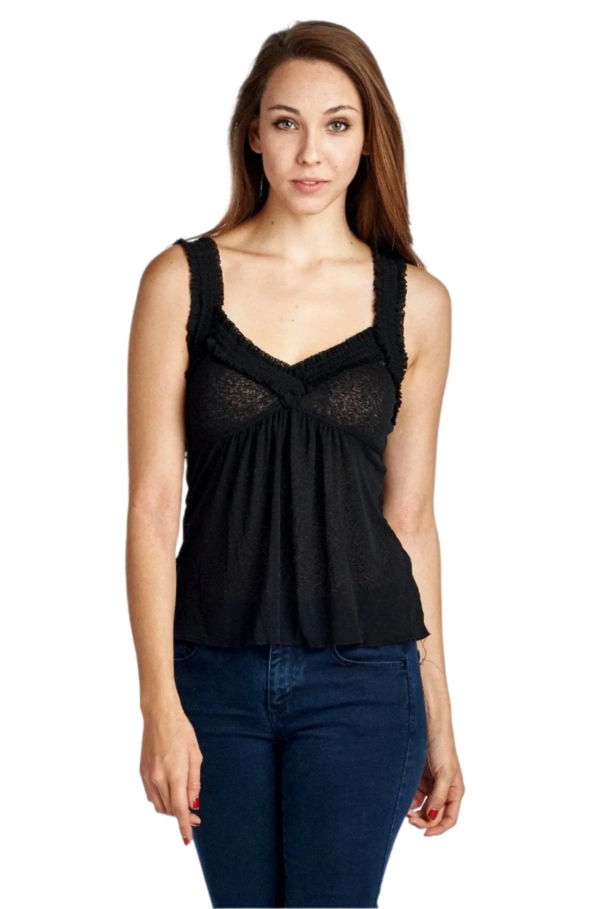 Women's Sheer Burnout V Smocked Tank