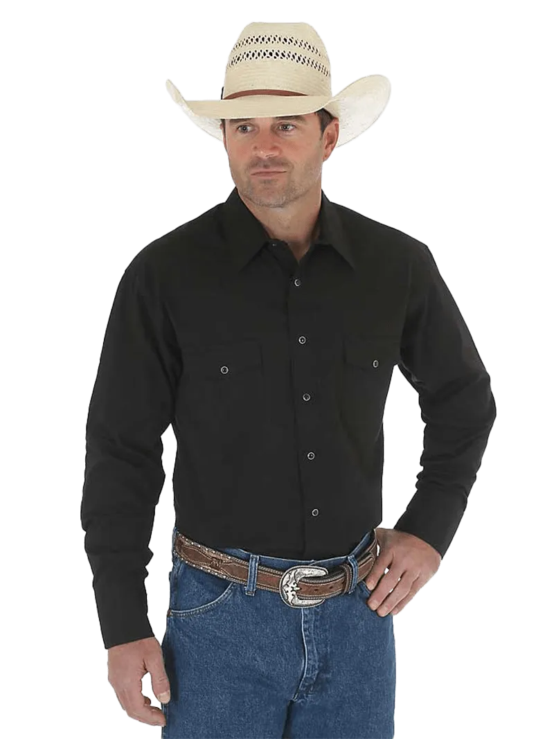 Wrangler Men's Long Sleeve Snap Solid Black Shirt