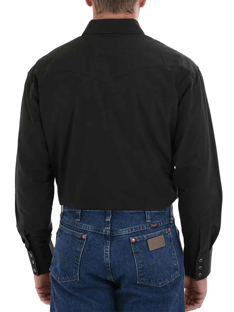 Wrangler Men's Long Sleeve Snap Solid Black Shirt