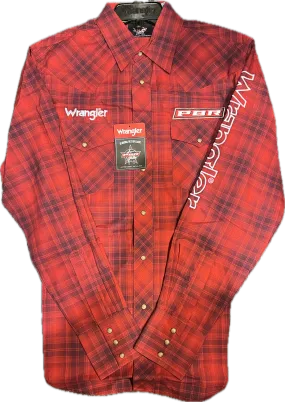 Wrangler Mens Red Plaid PBR Shirt-112355406