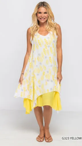YELLOW /WHITE ASYMMETRICAL HEM DRESS