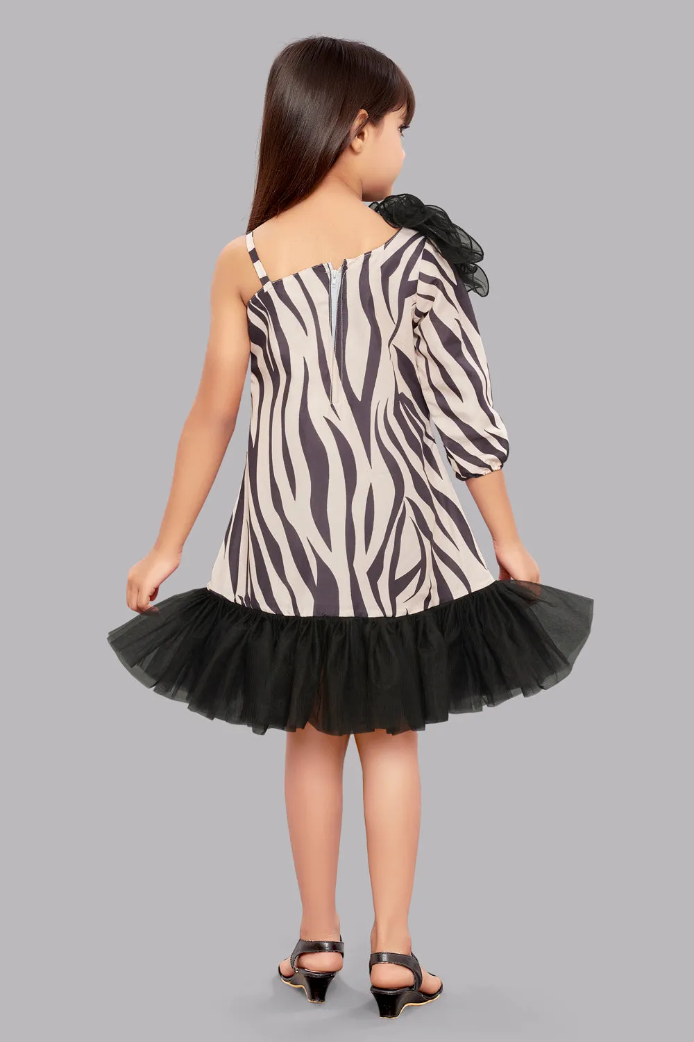 Zebra Aline Dress -Beige & Black