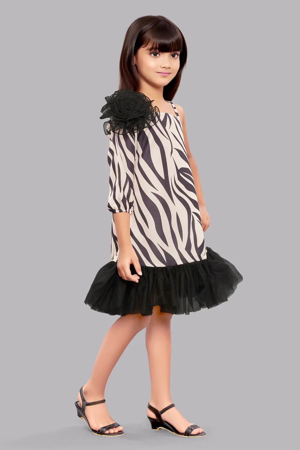 Zebra Aline Dress -Beige & Black