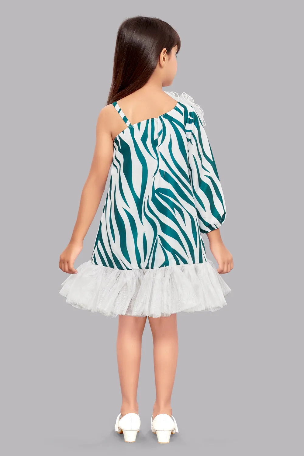 Zebra Aline Dress -Green & White