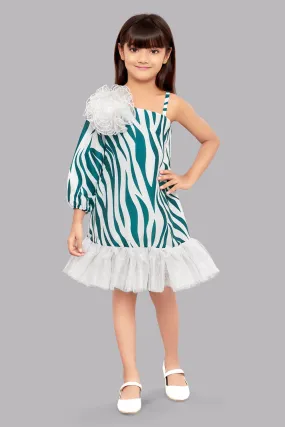Zebra Aline Dress -Green & White