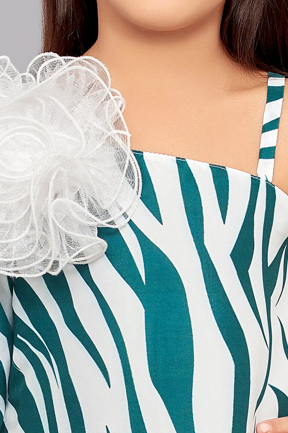 Zebra Aline Dress -Green & White